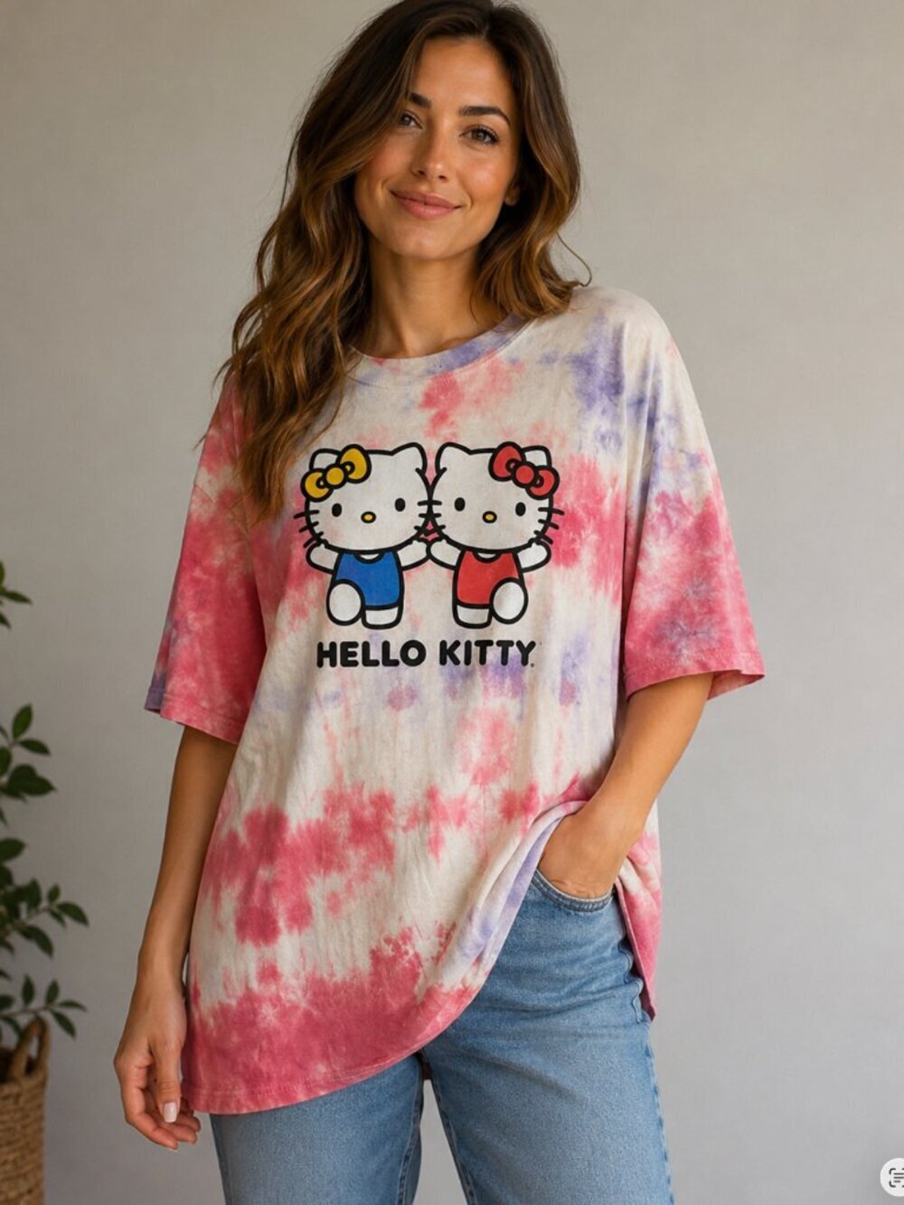 Hello Kitty Size xl Tied Dye Pink Cotton tee Hand Tie Dyed